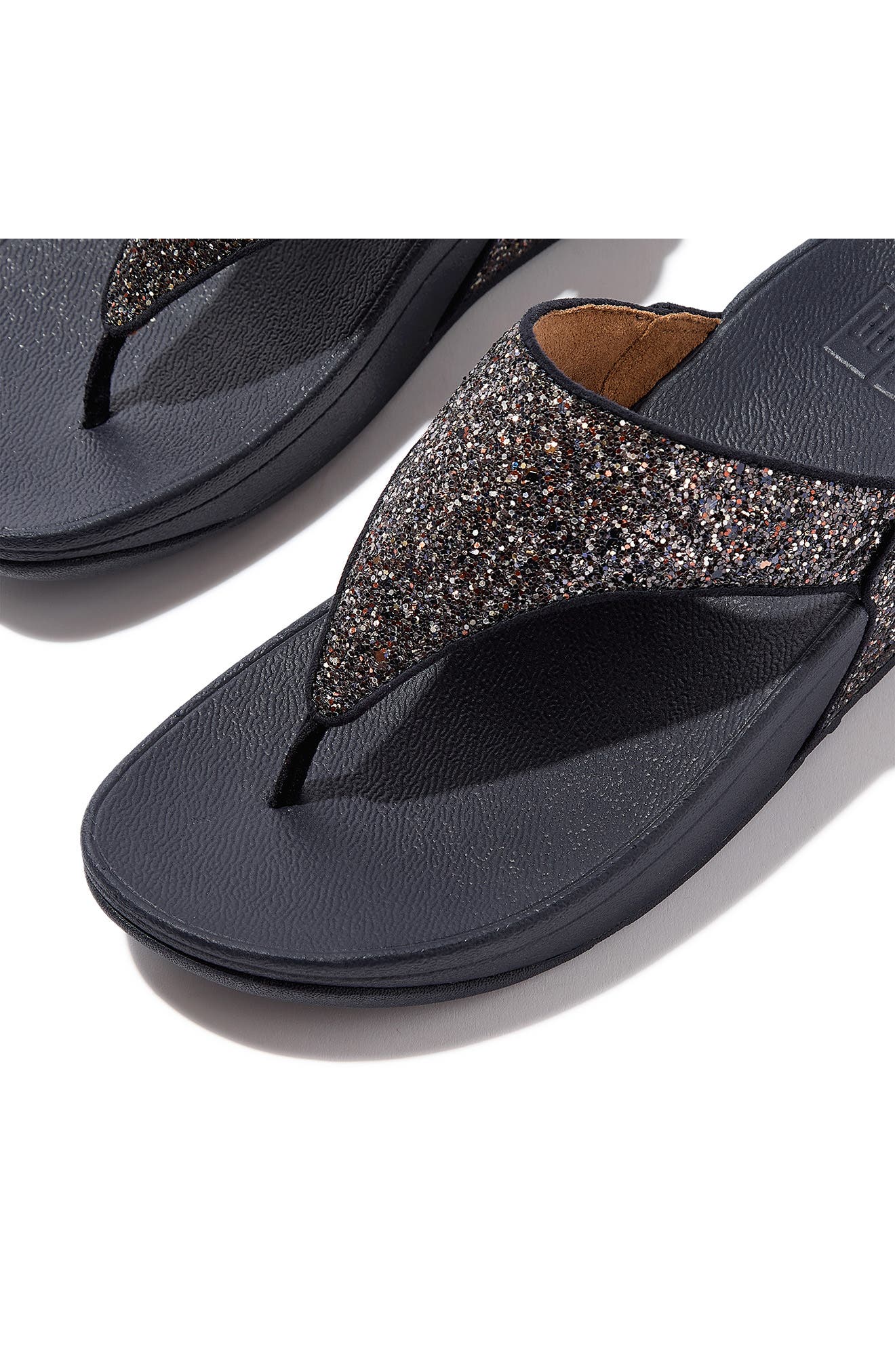 FitFlop Lulu Glitter Post Toe Wedge Sandal, Alternate, color, Midnight Navy Mix