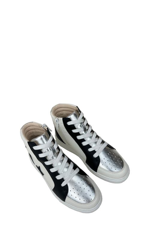 Yosi Samra Kids' Miss Hannah High Top Sneaker in Black/White-Silver Glitter 