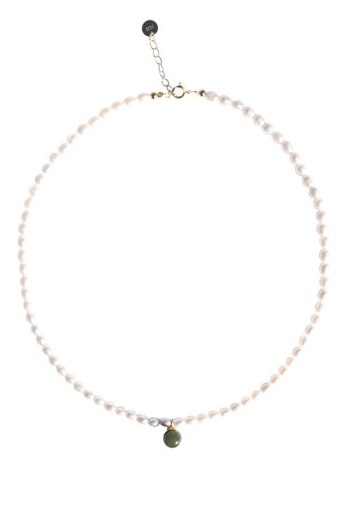 Belle Pearl and green jade choker
