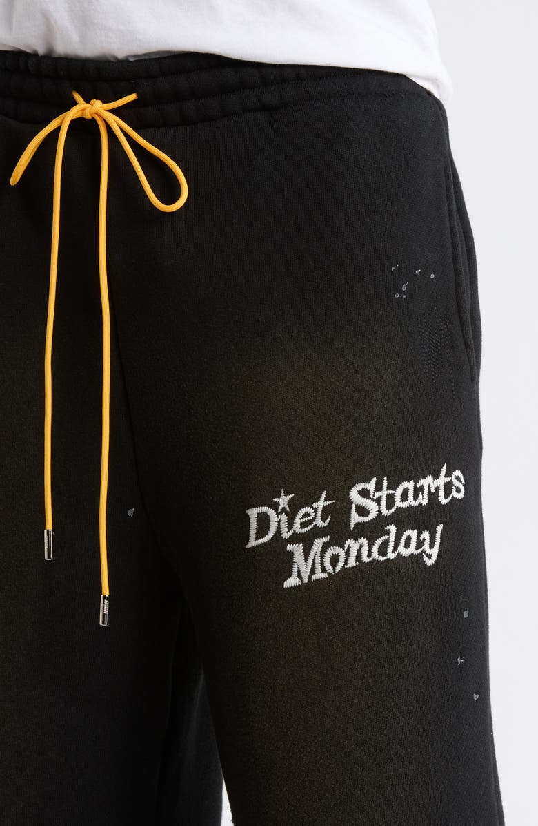 DIET STARTS MONDAY Logo Print Distressed Drawstring Shorts, Alternate, color, Vintage Black