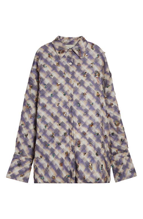 Dries Van Noten Cartan Crystal Embellished Oversize Button-up Shirt In Purple