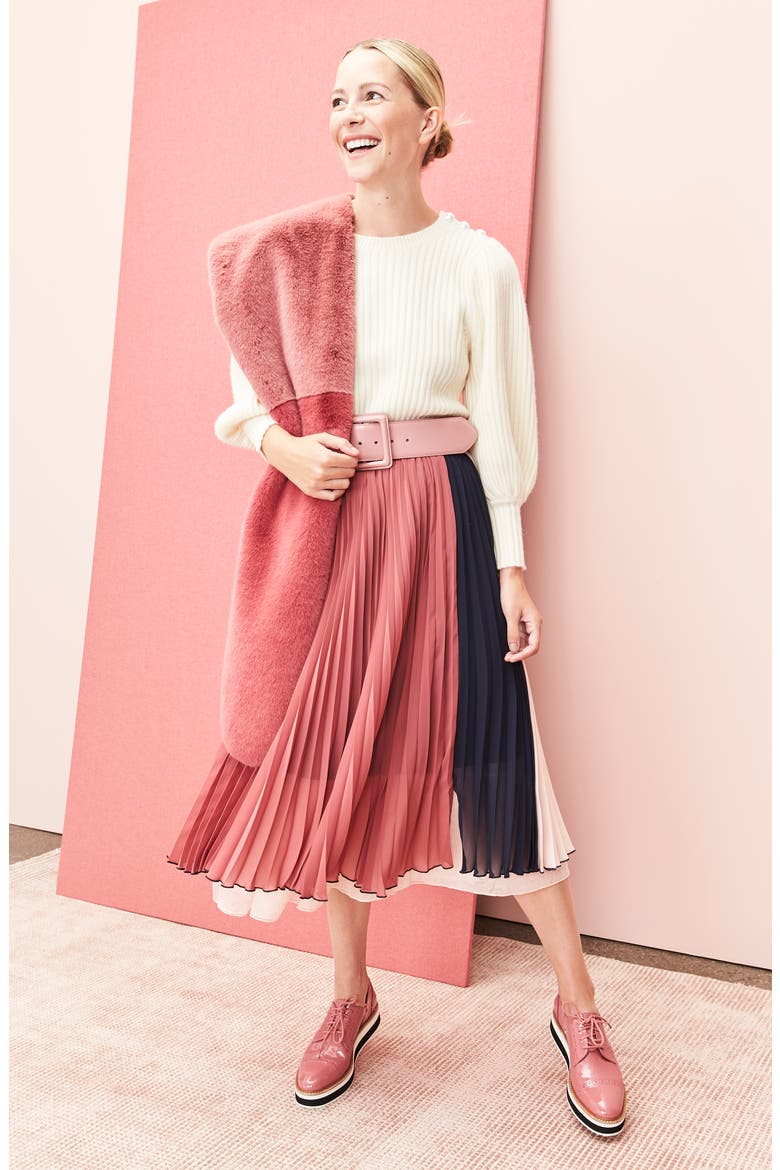 x Atlantic-Pacific Colorblock Faux Fur Stole, Alternate, color, PINK COMBO