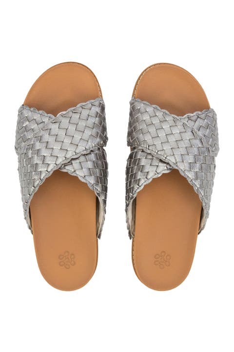 Penelope Leather Woven Slip On Sandal