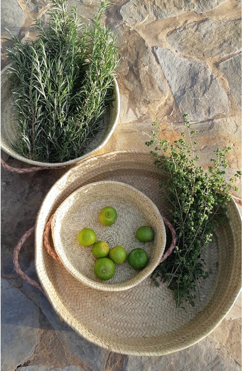 Alcantara Frederic Handwoven Palm Tray with Leather Handles, Alternate, color, Natural