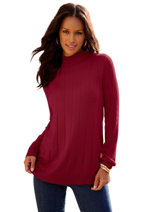 Plus Size Drop Needle Mockneck Lightweight Sweater Knit