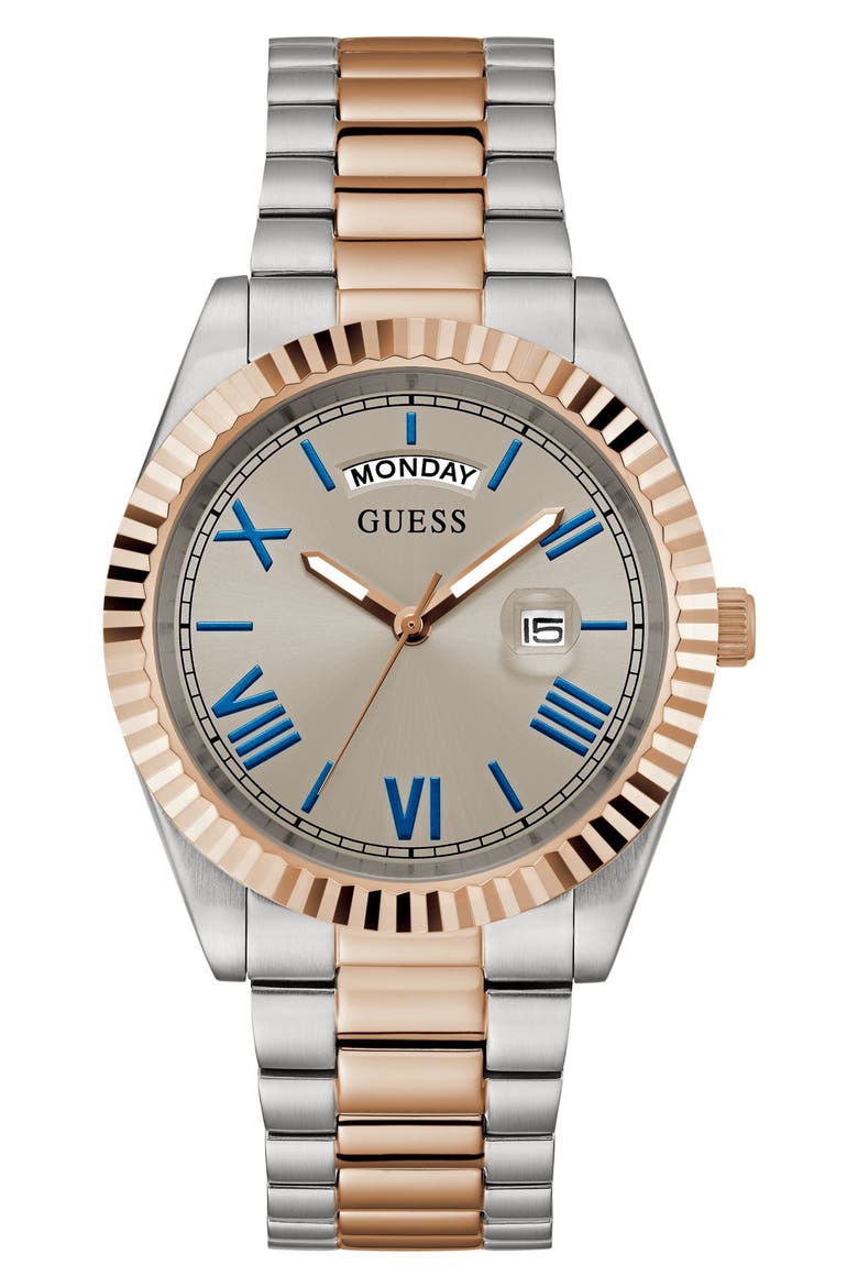 Connoisseur Day/Date Two-Tone Bracelet Watch, 42mm, Alternate, color, ROSE GOLD