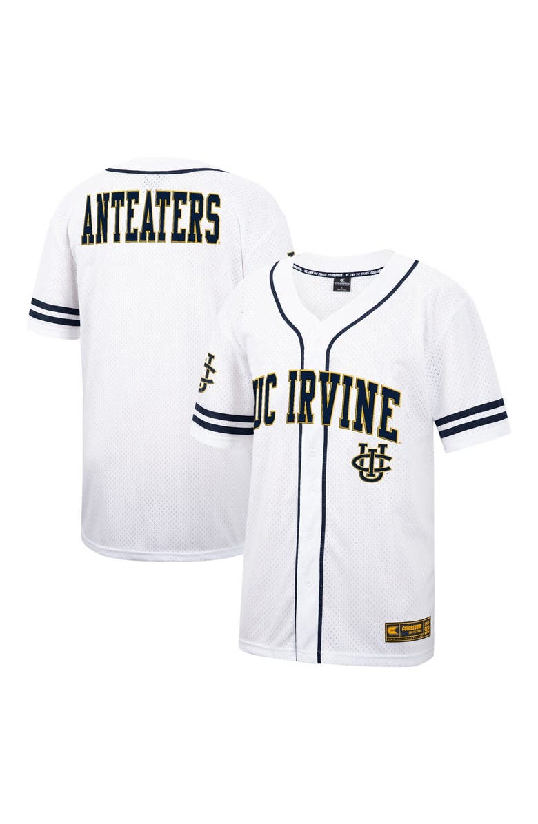 COLOSSEUM Men's Colosseum White UC Irvine Anteaters Free Spirited Mesh Button-Up Baseball Jersey, Main, color, White