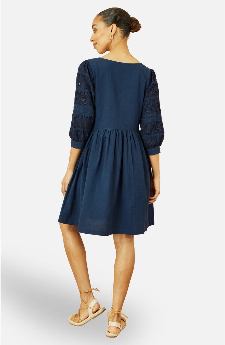 Yumi Broderie Anglaise Puff Sleeve Dress, Alternate, color, Navy