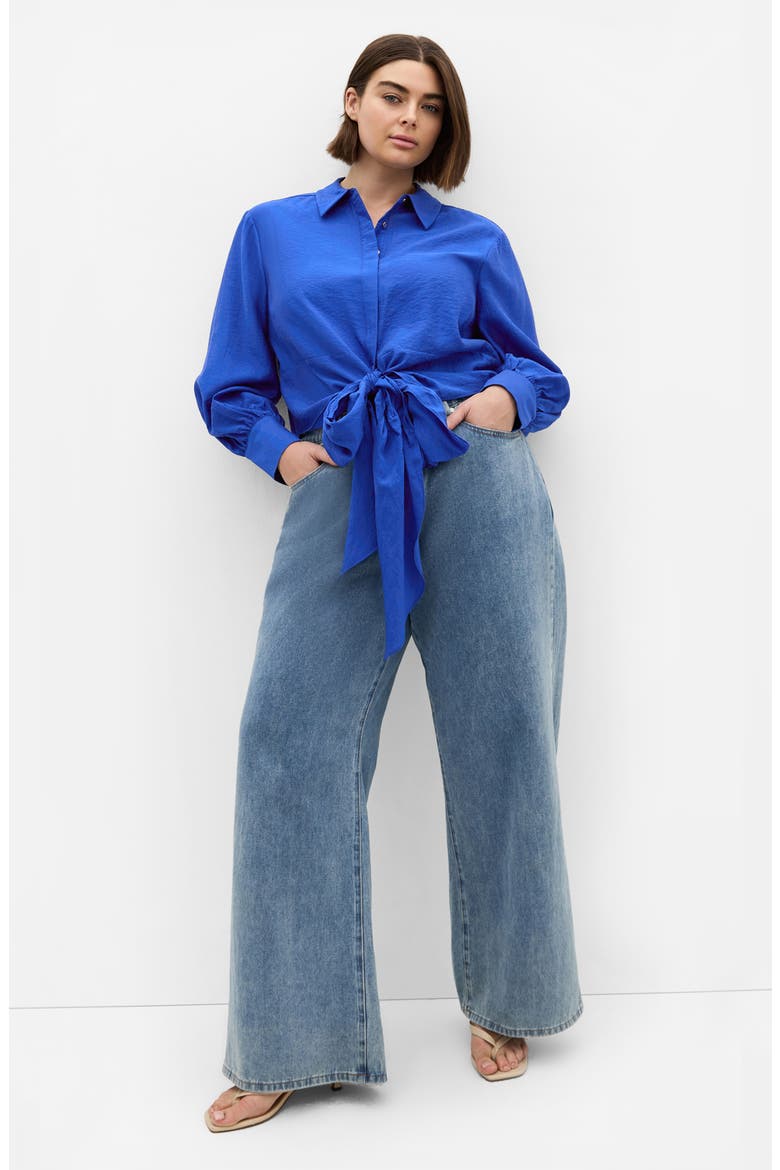 Elena Tie Waist Button-Up Shirt, Alternate, color, CERULEAN