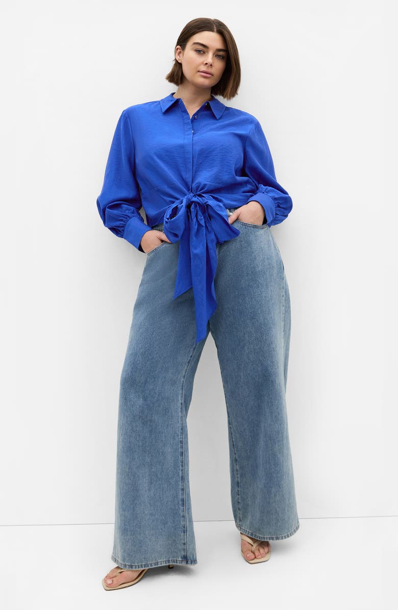 City Chic Elena Tie Waist Button-Up Shirt, Alternate, color, 