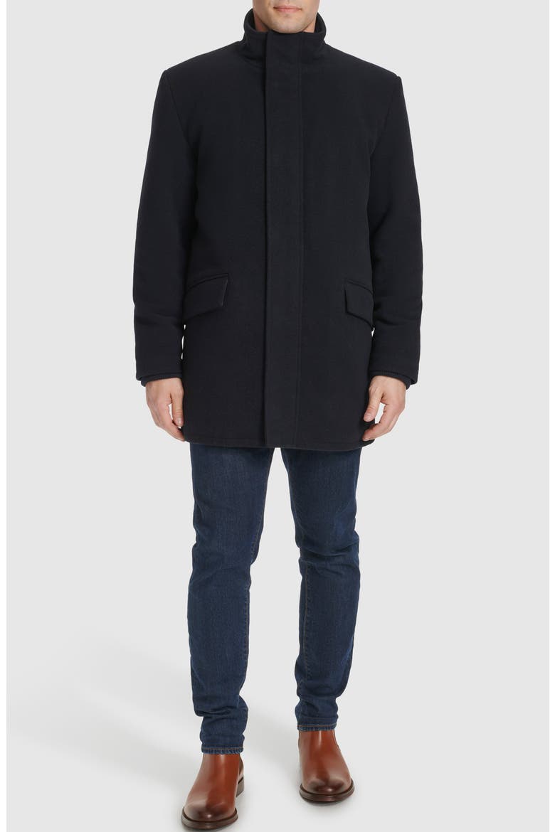 Stand Collar Wool Blend Car Coat, Alternate, color, NAVY
