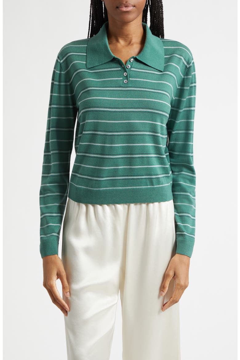 James Stripe Merino Wool Polo, Main, color, BASIL STRIPE