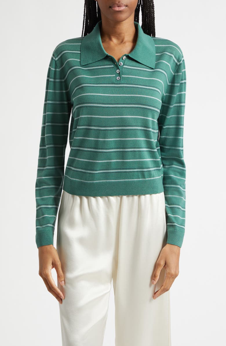 LESET James Stripe Merino Wool Polo, Main, color, Basil Stripe