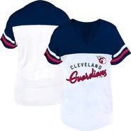 FANATICS Women's Profile White/Navy Cleveland Guardians Plus Size Two-Stripe V-Neck T-Shirt