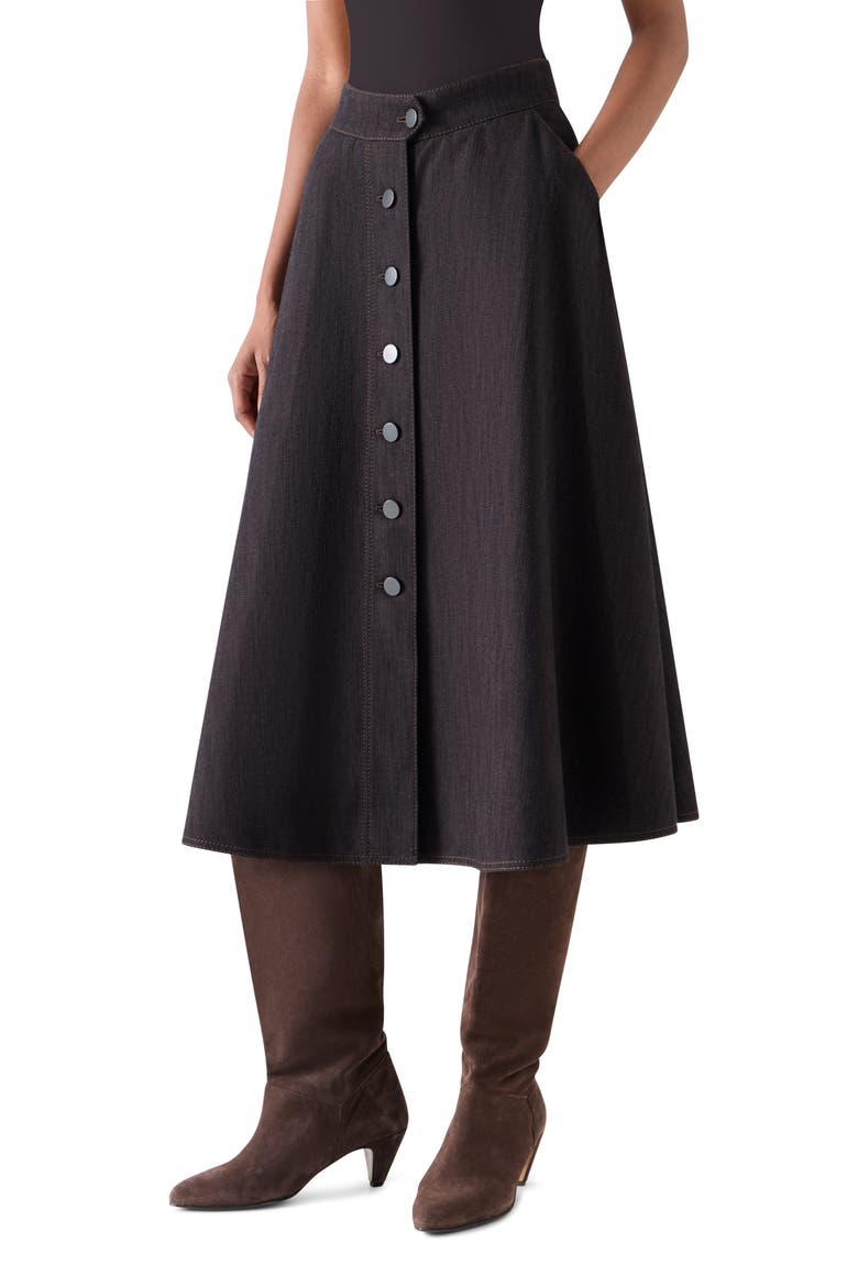 Flared Denim Midi Skirt, Alternate, color, ESPRESSO