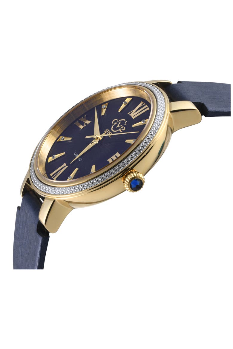 Women's Genoa Diamond Dial Leather Strap Watch, 37mm, Alternate, color, BLUE