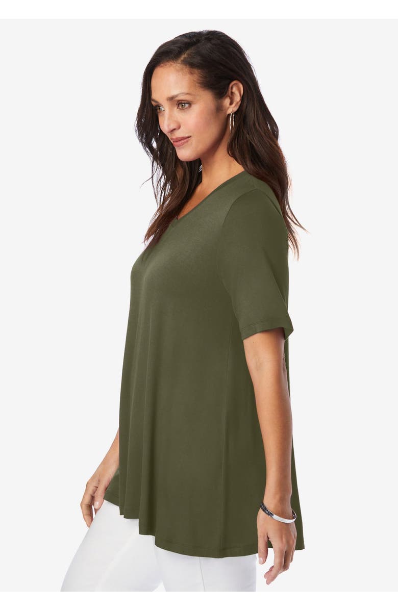 Jessica London Stretch Knit V-Neck Swing Tunic, Alternate, color, New Khaki