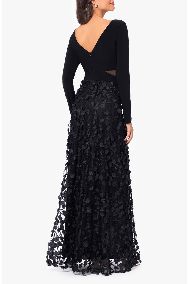 Floral Embroidered Long Sleeve Gown, Alternate, color, BLACK/ BLACK