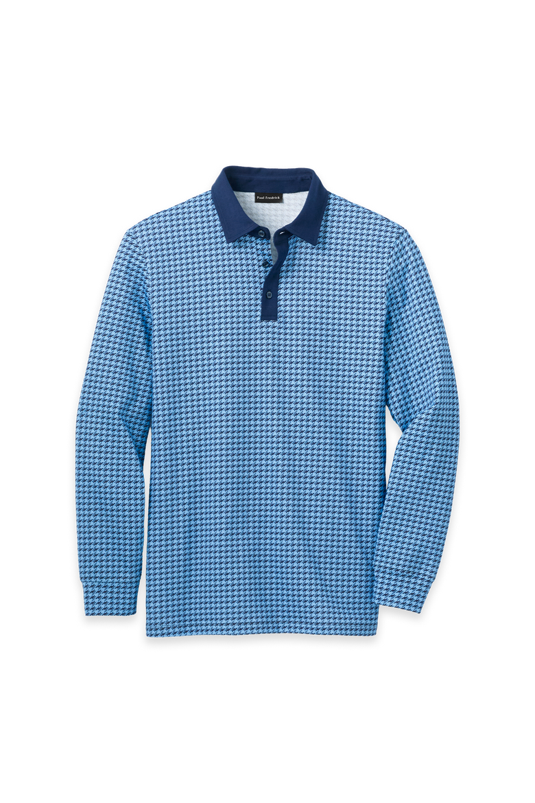 Long Sleeve Cotton Jersey 3-Button Polo With Patterned Trim, Main, color, Navy/Light Blue