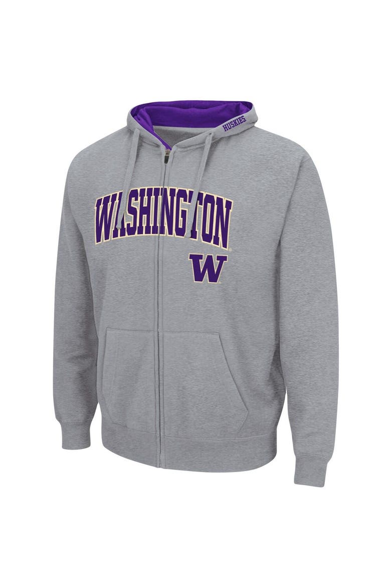 Men's Colosseum Heathered Gray Washington Huskies Arch & Logo 3.0 Full-Zip Hoodie, Alternate, color, Heather Gray