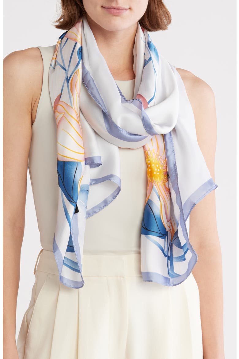 Floral Print Scarf, Main, color, BLUE