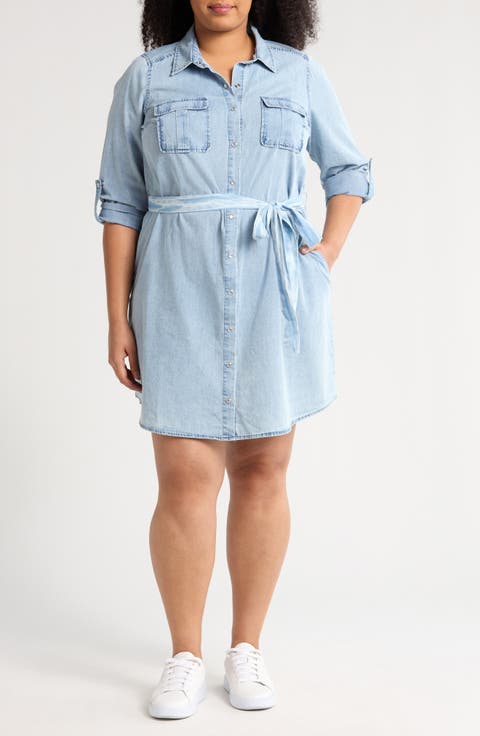 Long Sleeve Utility Shirtdress (Plus)