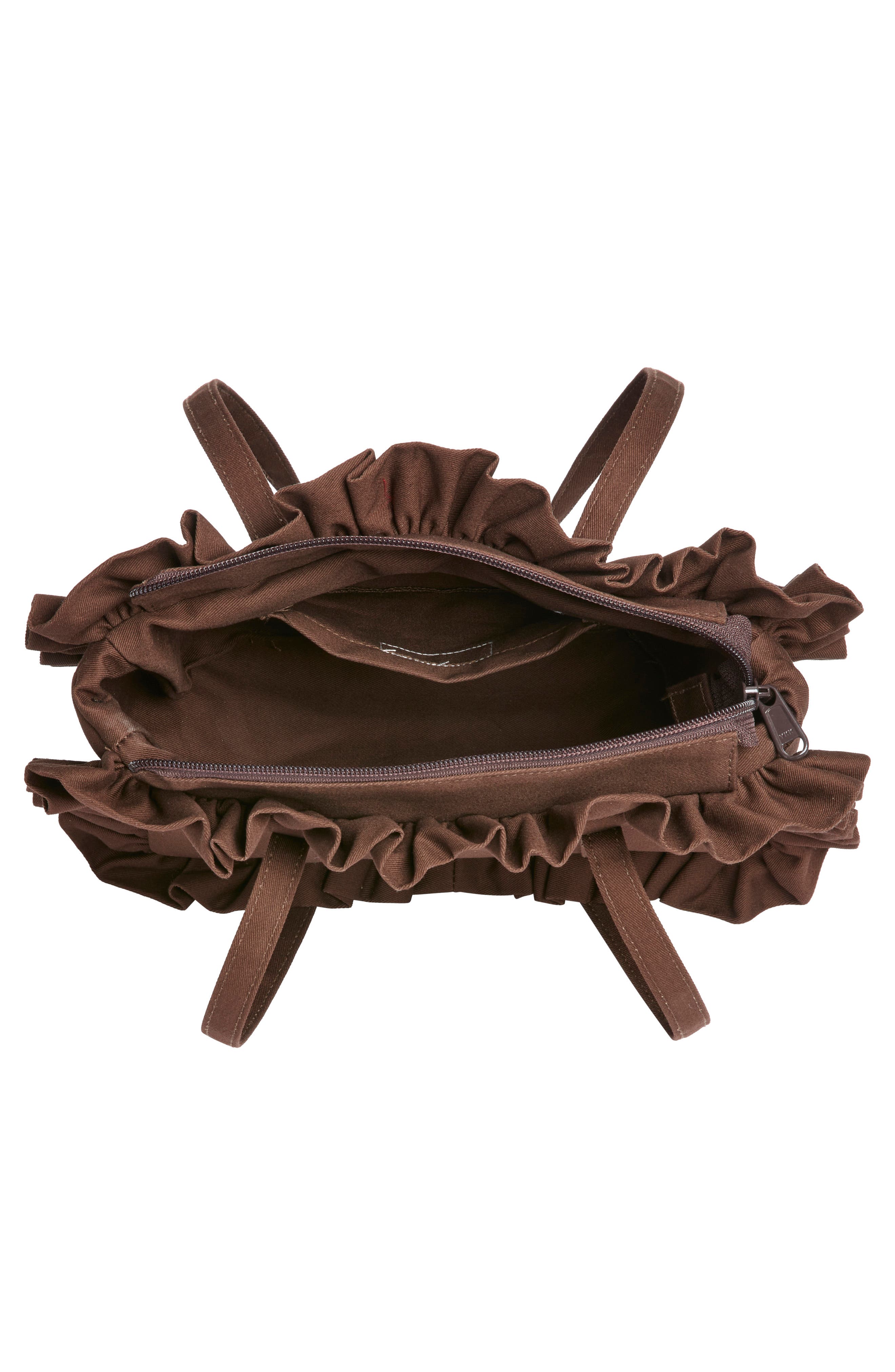 Baggy London Ruffle Twill Bowler Bag, Alternate, color, Brown