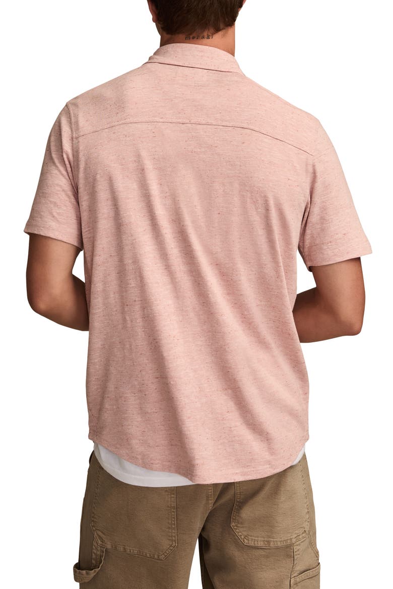 Slub Knit Short Sleeve Cotton Blend Button-Up Shirt, Alternate, color, ROSE TAN