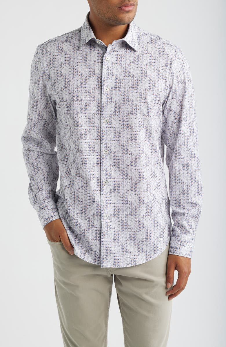 Bugatchi James OoohCotton<sup>®</sup> Abstract Print Button-Up Shirt, Main, color, Peacock