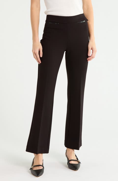 Faux Leather Trim Flare Leg Pants