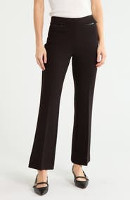 T Tahari Faux Leather Trim Flare Leg Pants