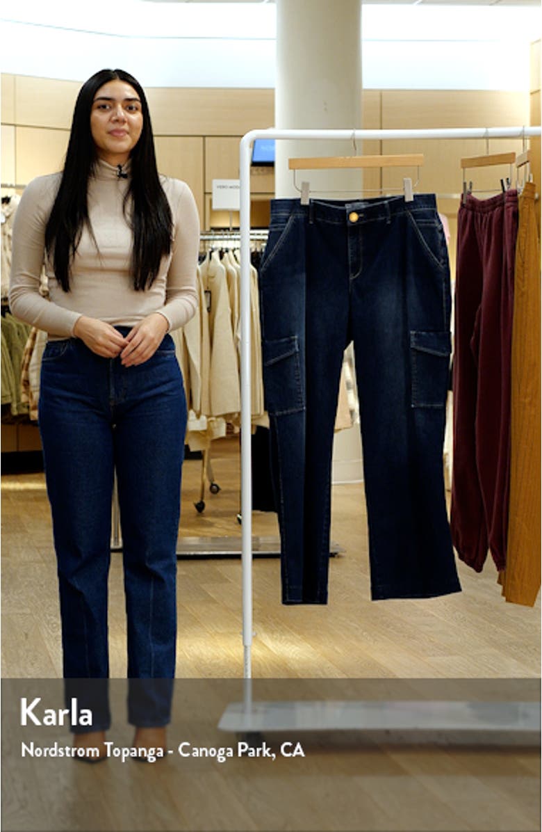 'Ab'Solution High Waist Wide Leg Cargo Jeans, sales video thumbnail