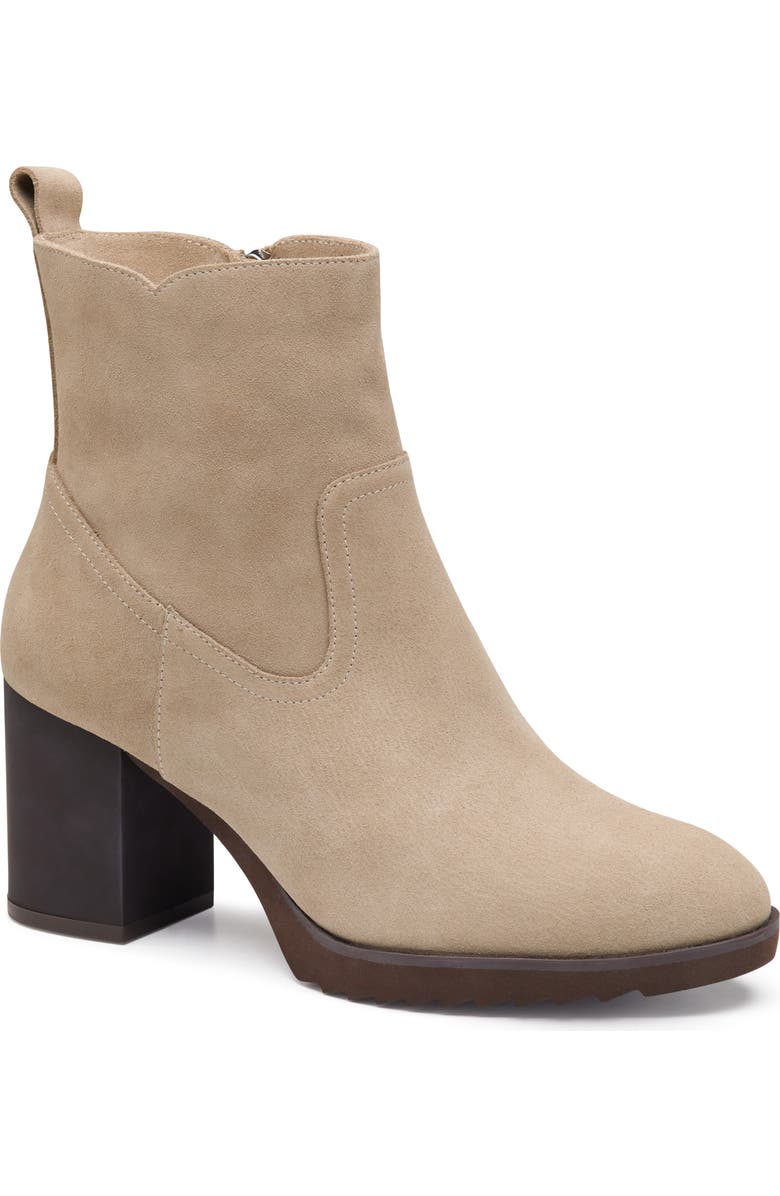 Johnston & Murphy Izzie Waterproof Platform Bootie, Main, color, Taupe Waterproof Suede