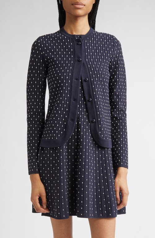 Emporio Armani Striped And Polka Dot Jacquard Motif Cardigan Sweater In Blue