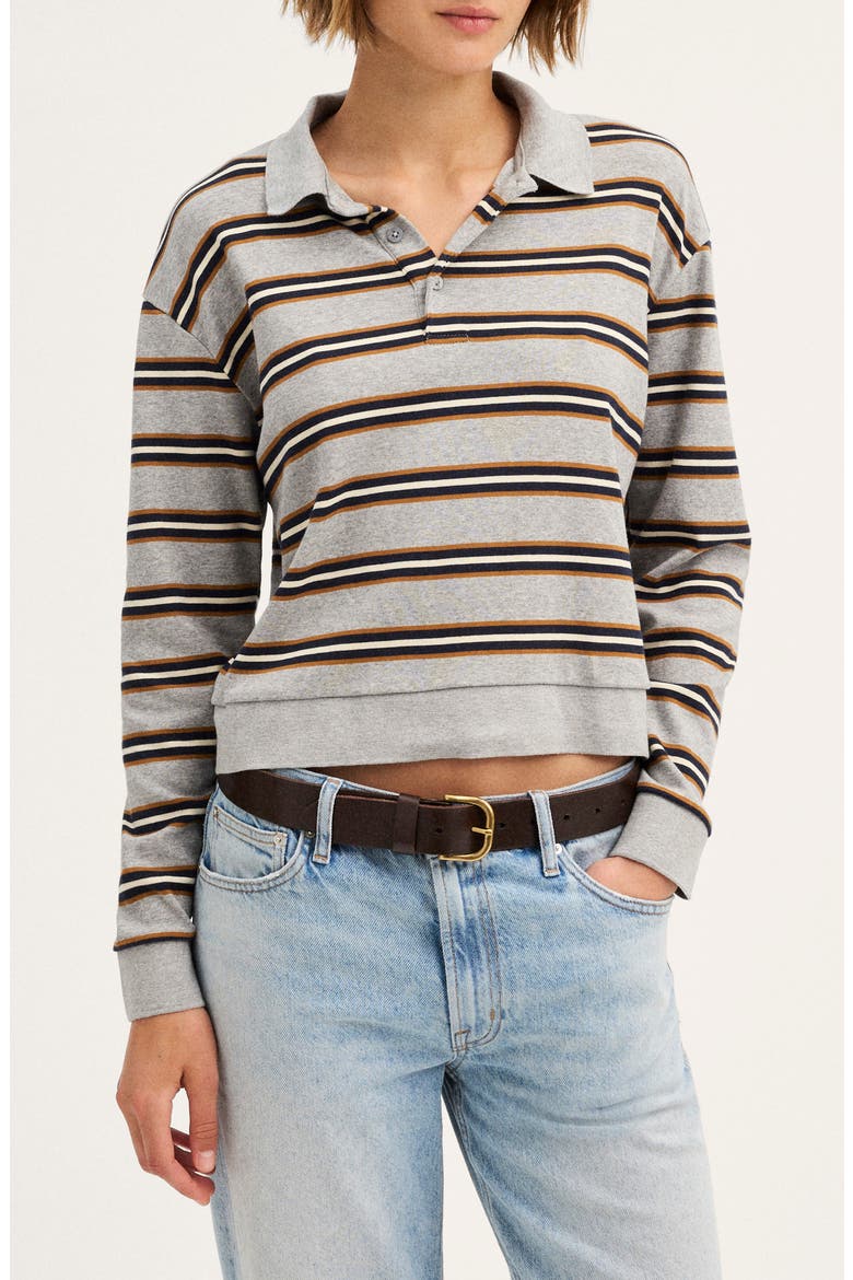 The Long Sleeve Cotton Polo, Main, color, HEATHER STRIPE
