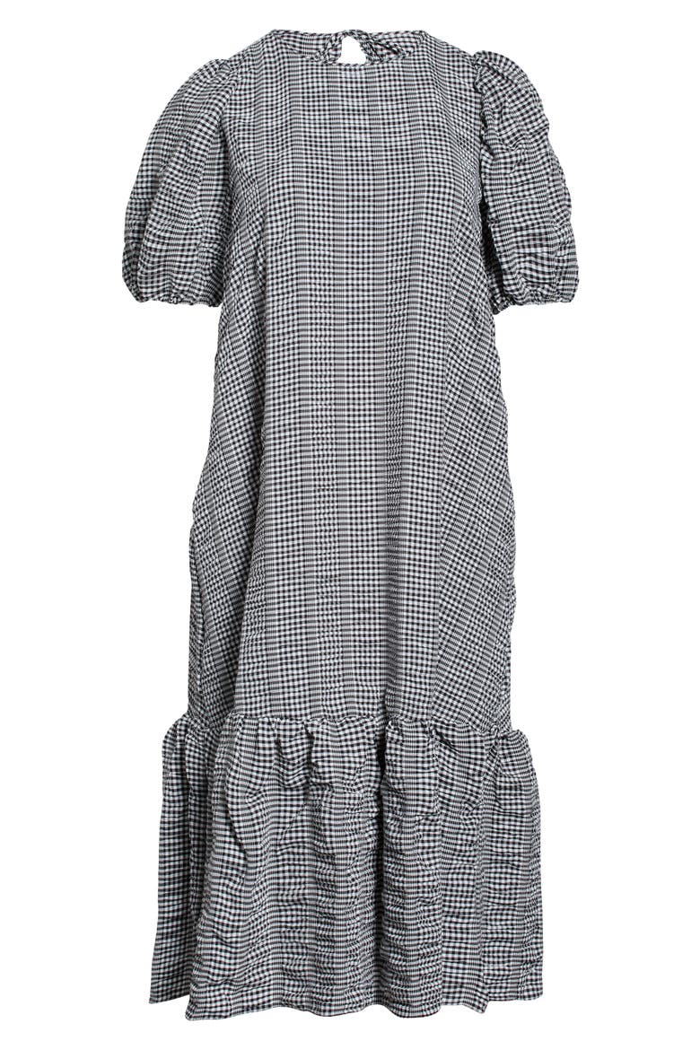 Curve Gingham Puff Sleeve Maxi Dress, Main, color, BLACK