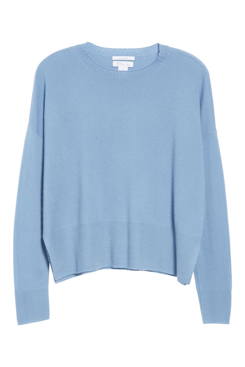 Side Vent Silk & Cashmere Crewneck Sweater, Alternate, color, BLUE RIVIERA