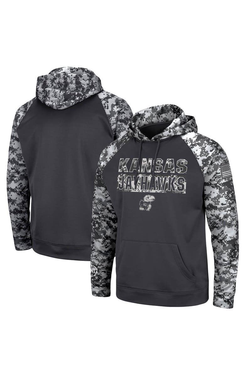 COLOSSEUM Men's Colosseum Charcoal Kansas Jayhawks OHT Military Appreciation Digital Camo Pullover Hoodie, Main, color, 