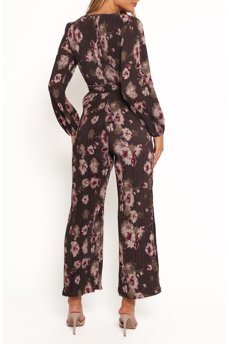 Solange Floral Long Sleeve Plissé Jumpsuit, Alternate, color, STEEL GREY FLORAL
