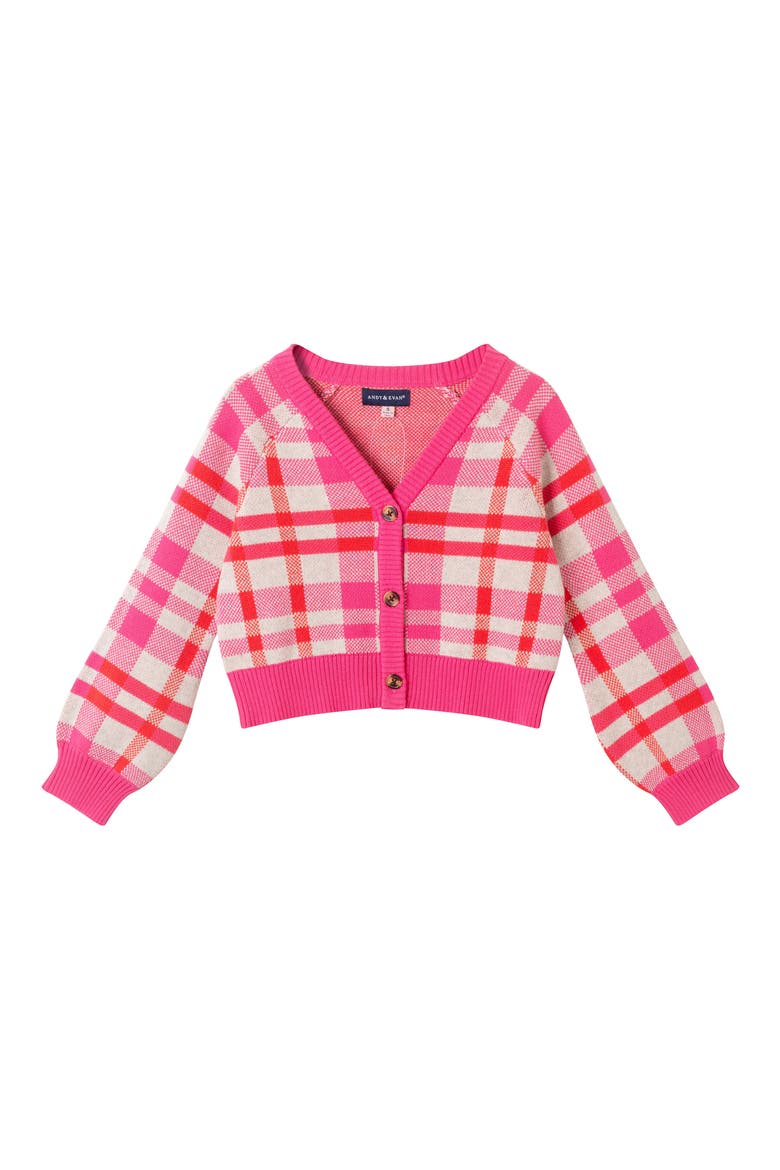 Kids' Plaid Cotton Cardigan, Main, color, PINK PLAID