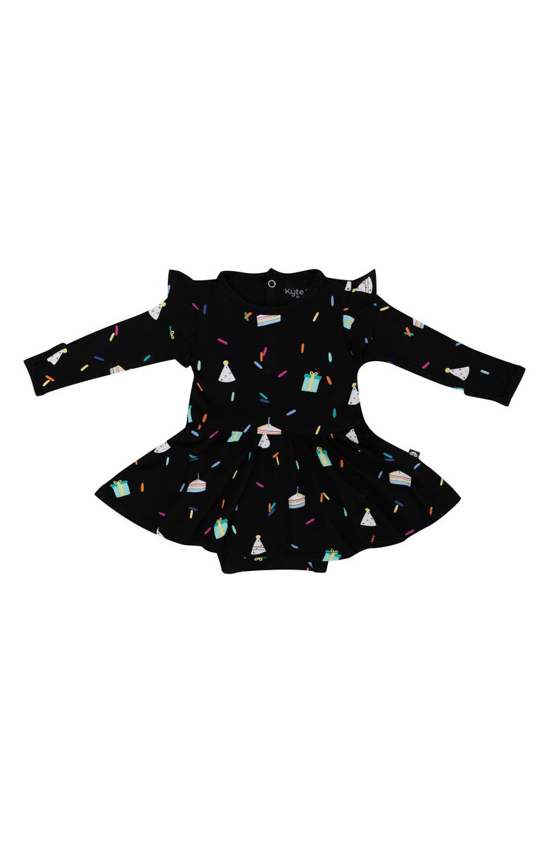 Kyte BABY Midnight Party Twirl Long Sleeve Skirted Bodysuit, Main, color, Midnight Party