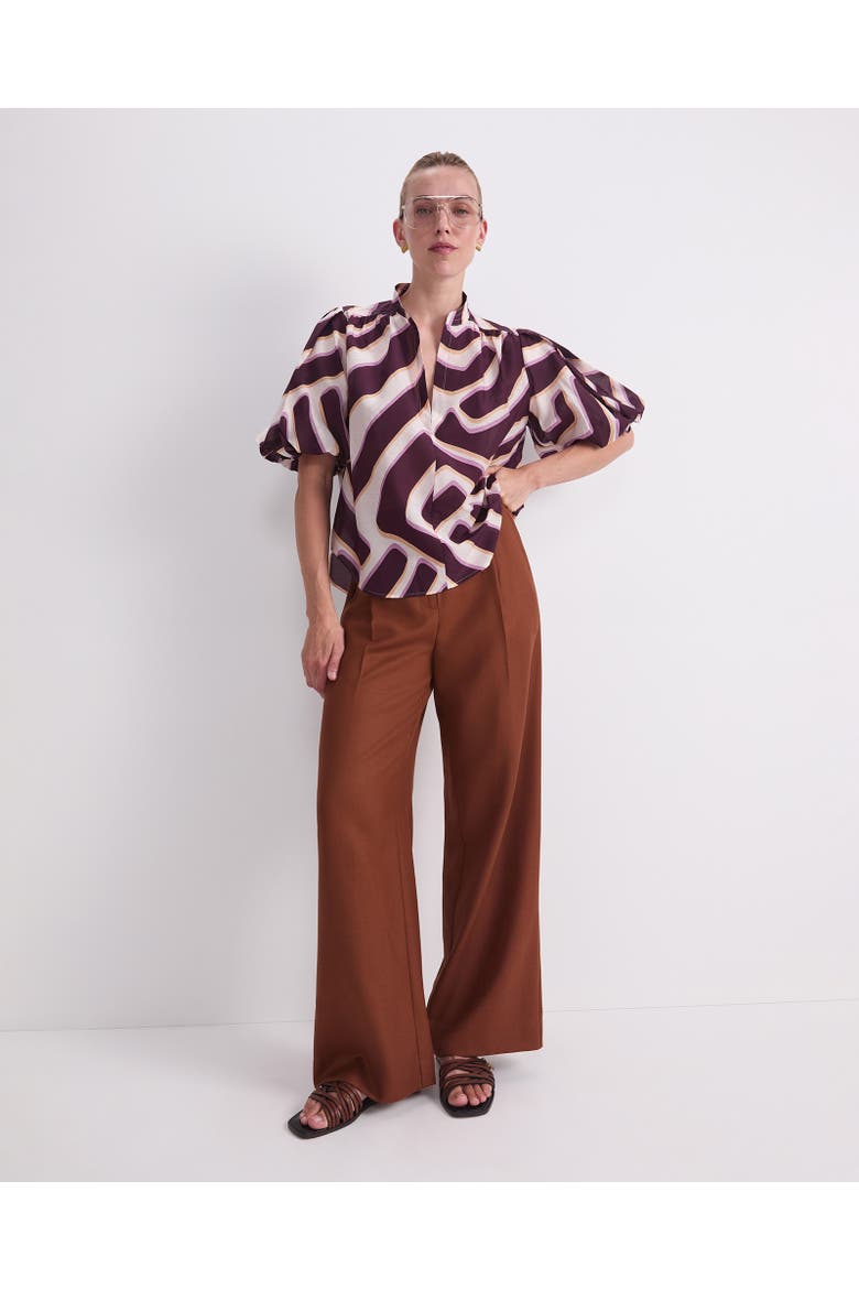 Penny Short Sleeve Cotton Silk Blouse, Alternate, color, Ivory/Burgundy