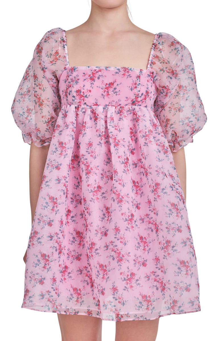 Endless Rose Floral Puff Sleeve Organza Babydoll Dress, Alternate, color, 
