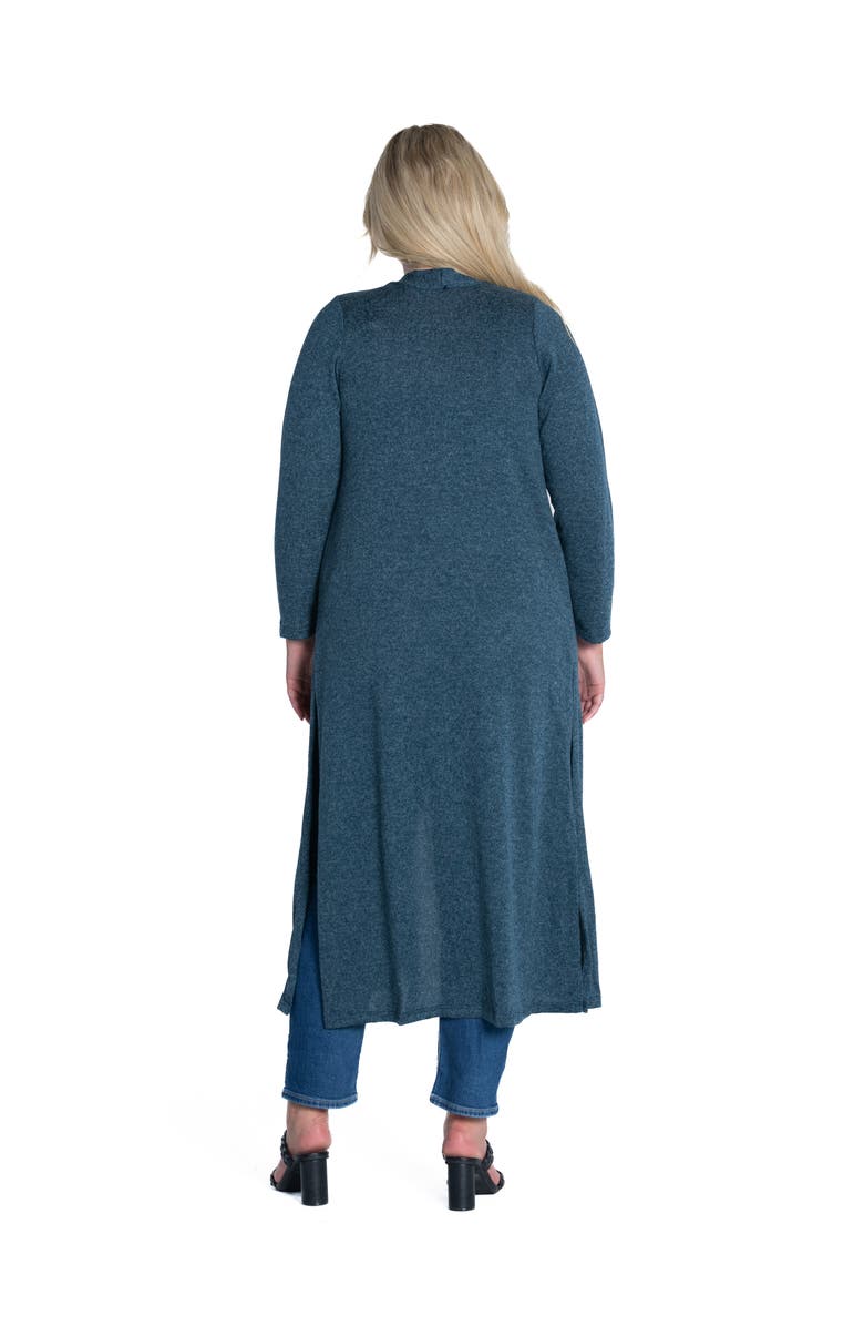 24seven Comfort Apparel Plus Size Long Duster Open Front  Knit Cardigan, Alternate, color, Teal