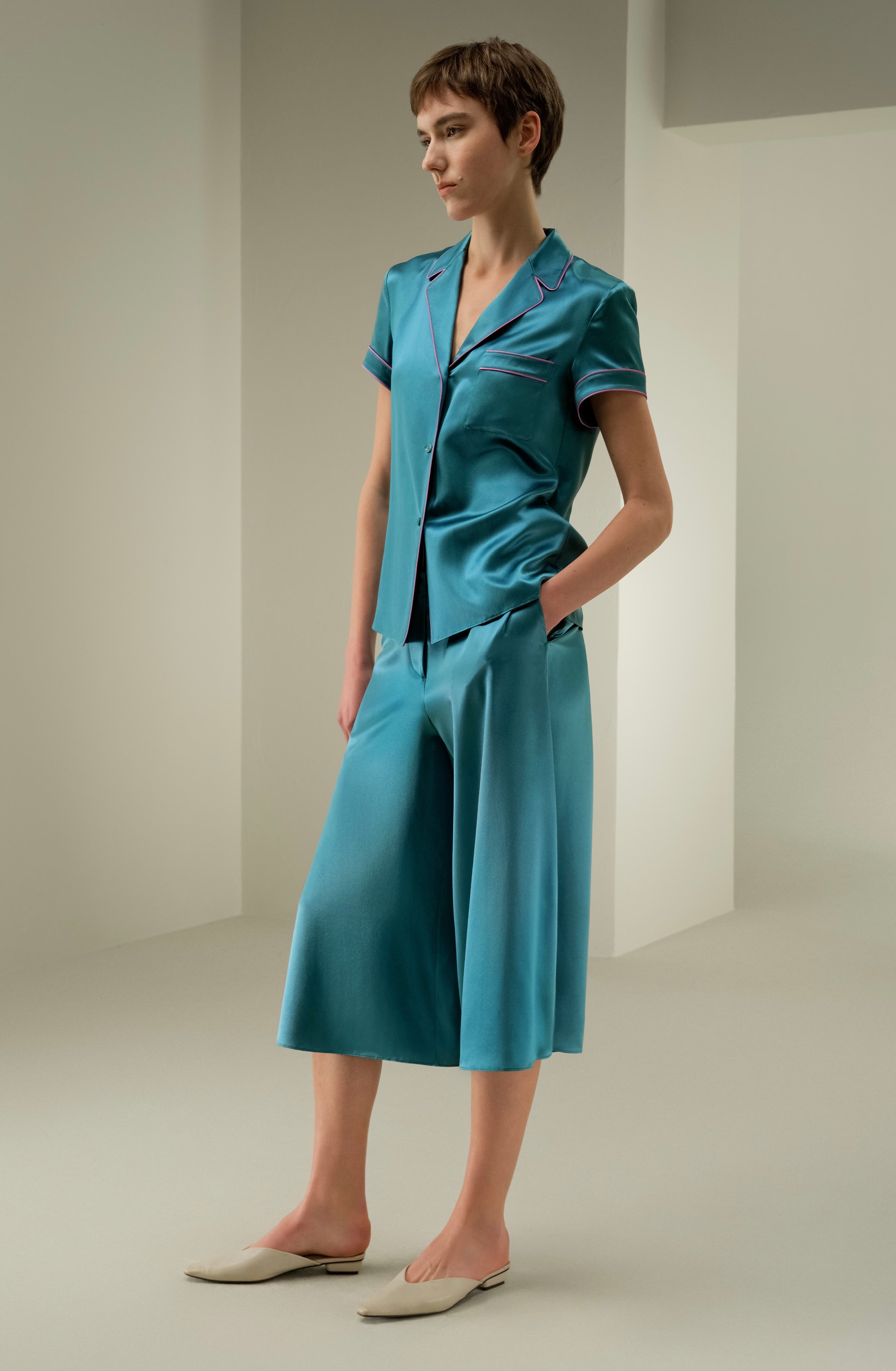Lsxes Contrast-Trimmed Silk Shirt - image 2
