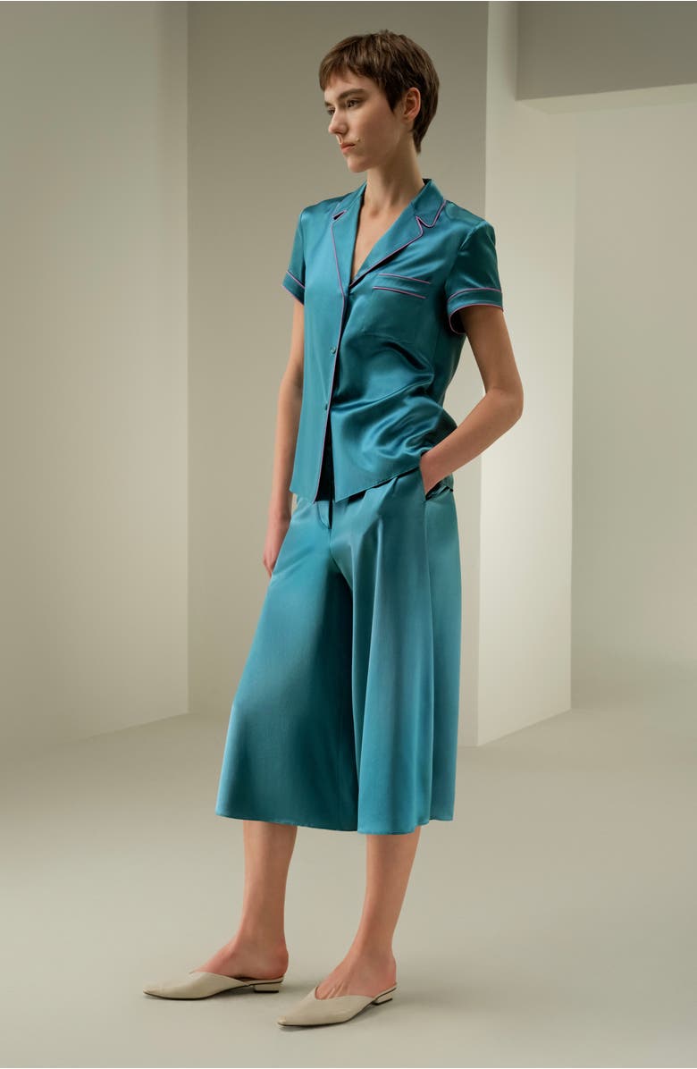 Lilysilk Lsxes Contrast-Trimmed Silk Shirt, Alternate, color, Adriatic Blue