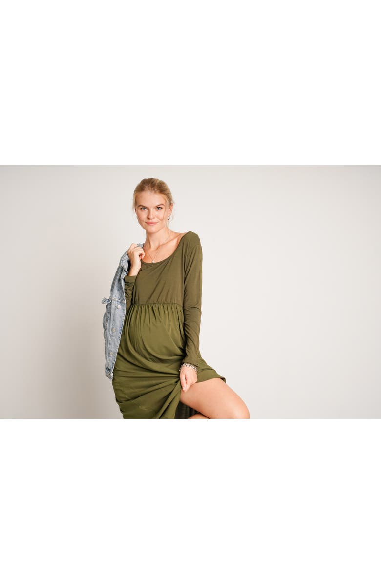 Nom Maternity Maeve Maternity Long Sleeve Dress, Alternate, color, Moss Green