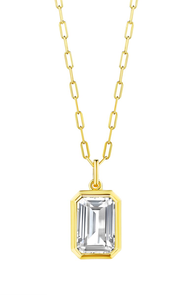 House of Frosted 14K Gold Plate Sterling Silver White Topaz Pendant Necklace, Main, color, Gold