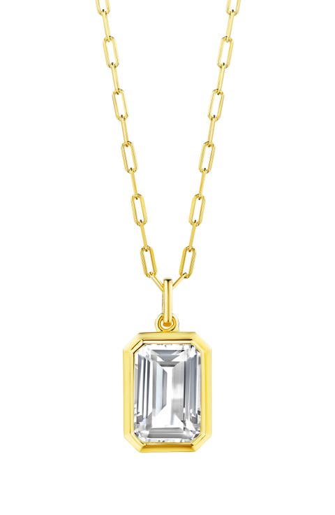 14K Gold Plate Sterling Silver White Topaz Pendant Necklace