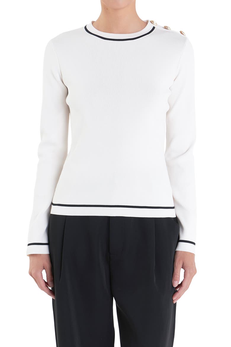 Stripe Rib Sweater, Alternate, color, OFF WHITE/ BLACK